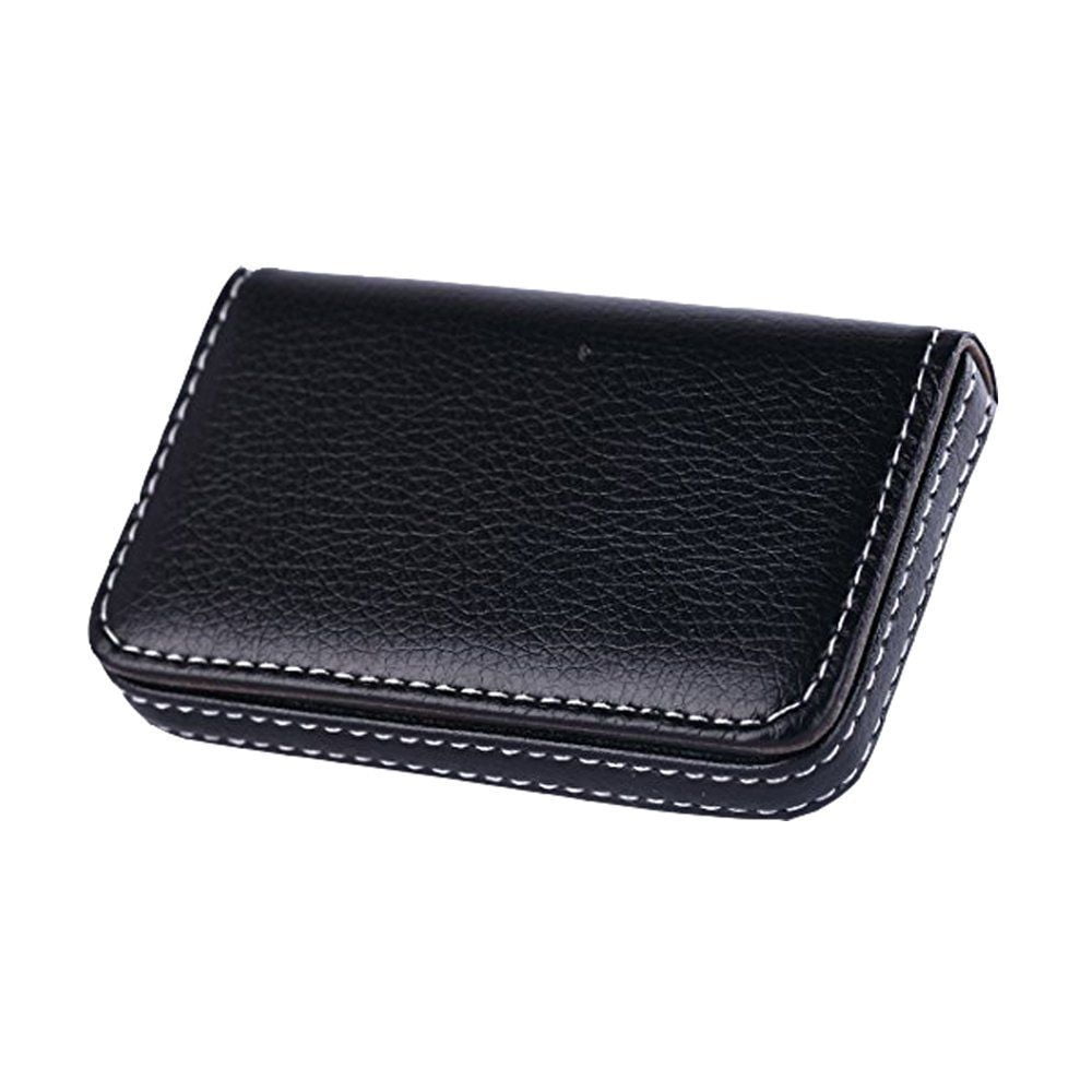 INSEET Professional Business Card Holder Business Name Card Bag PU Leather & Stainless Steel Multi Card Case,Black