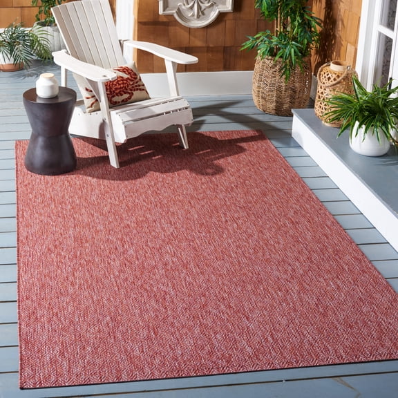 Safavieh Courtyard Mitre Geometric Indoor/Outdoor Area Rug, Red/Red, 5'3" x 5'3" Square