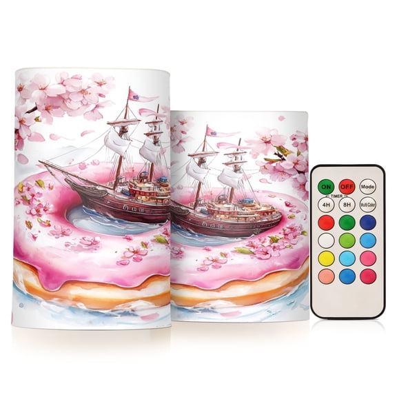 BZSMCE Flameless Candles LED Lights Doughnu with Ship Printing Creativity Battery Candles