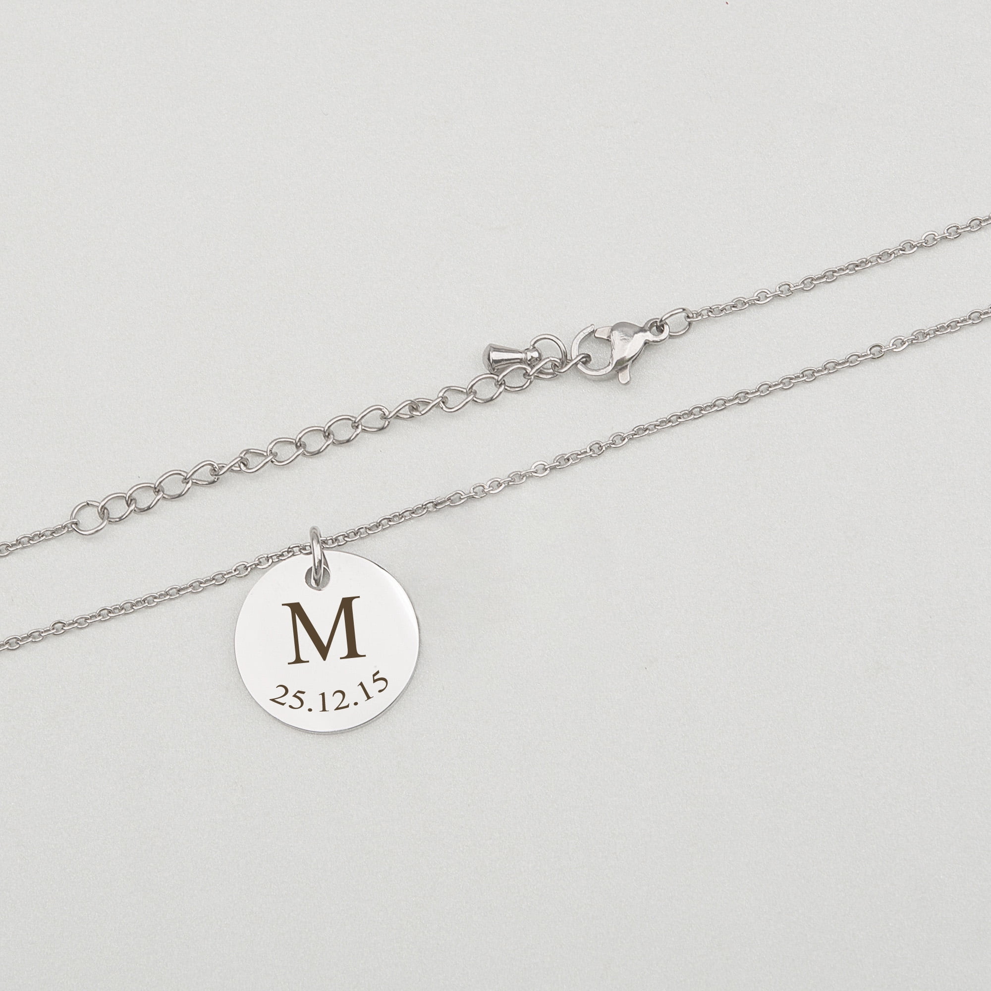 Personalized Silver Initial Date Disc Necklace - Mother's Day Gift for Mom - Engravable Jewelry for Her - Custom Anniversary Pendant - Ships Next Day!