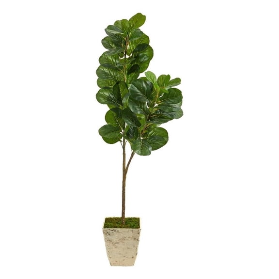 Nearly Natural 5.5' Fiddle Leaf Fig Artificial Tree in Country White Planter