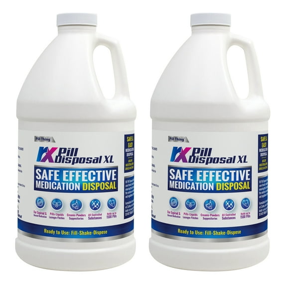 RX Pill Disposal XL, Safe Effective Solution, Destroy and Deactivate Prescription Medication Drug Medicines, XLarge 64oz Capacity - 2 Pack