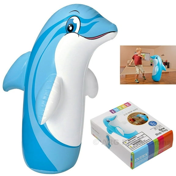 Intex Inflatable Toy Sports Equipment with 3D Bop Bag Dolphin, Plastic Blue
