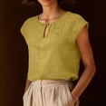 thumbnail image 4 of Women's Summer Solid Color Cotton Linen Casual V Neck Tank Tops Cap Sleeve Loose Fit Blouses Tunic Shirts Yellow, 4 of 8