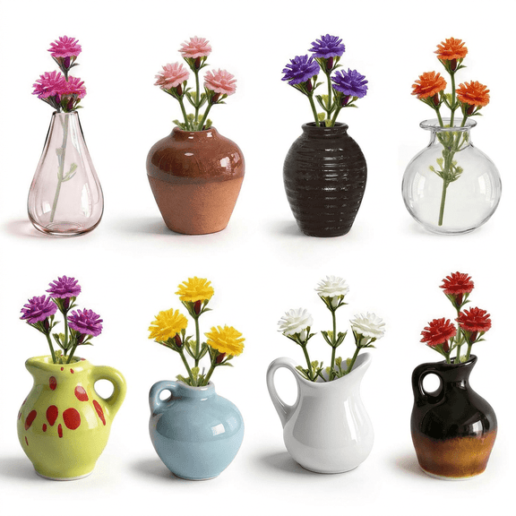 8 Pack Mini 3D Plant Vase Fridge Magnets, Cute Ceramic & Glass Decorative Refrigerator Magnets, Small Decor Magnets for Kitchen Lockers Whiteboard Office Household Decor