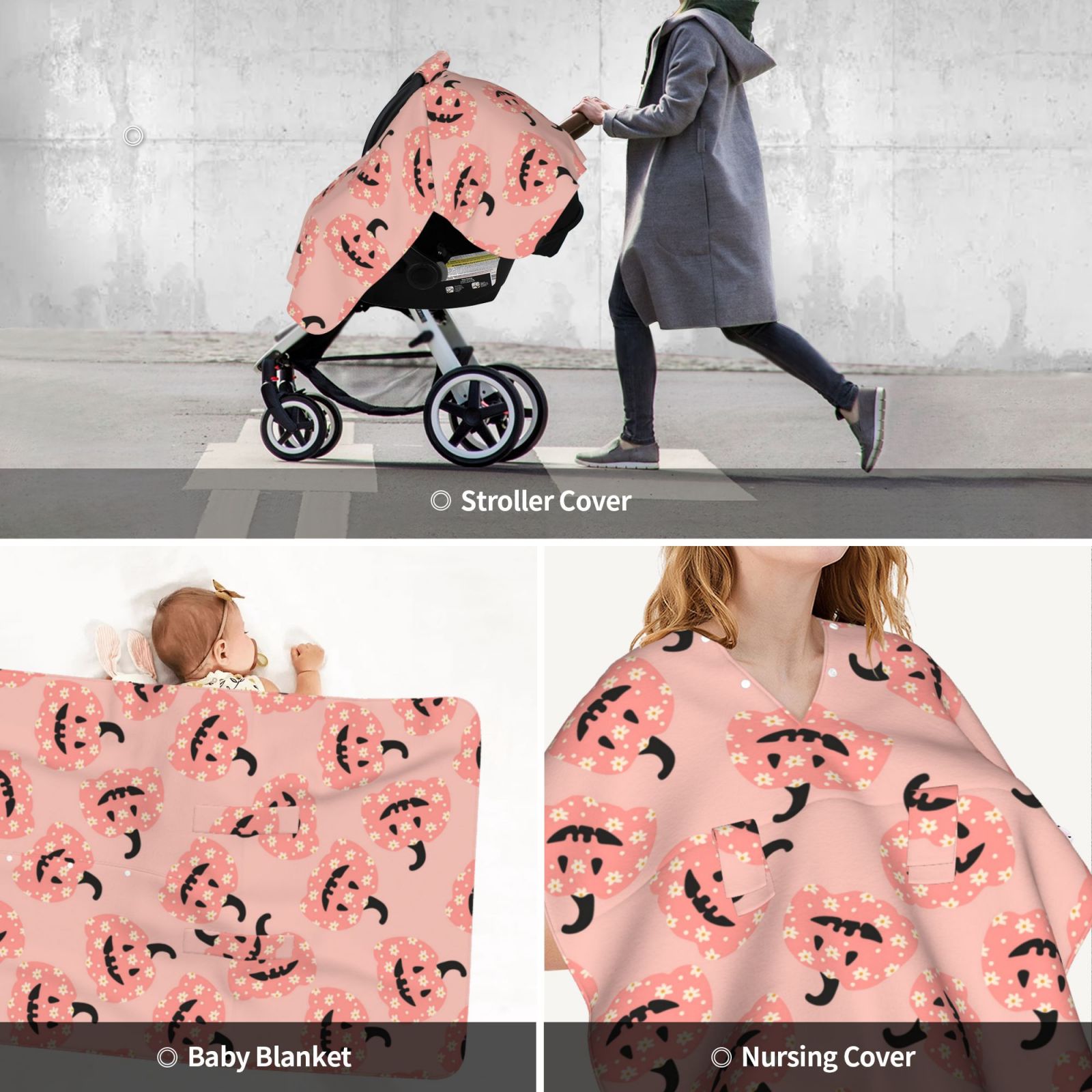 Car Seat Cover Baby - Smiling Pink Pumpkins Breathable Infant Car Seat Cover for Baby Carseat, Lightweight Comfort Baby Essentials Must Haves Newborn Stuff for Girl Boy