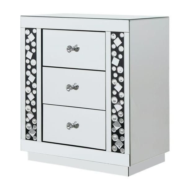 Furniture of America Jerome Mirrored 3Drawer Side Table, Silver