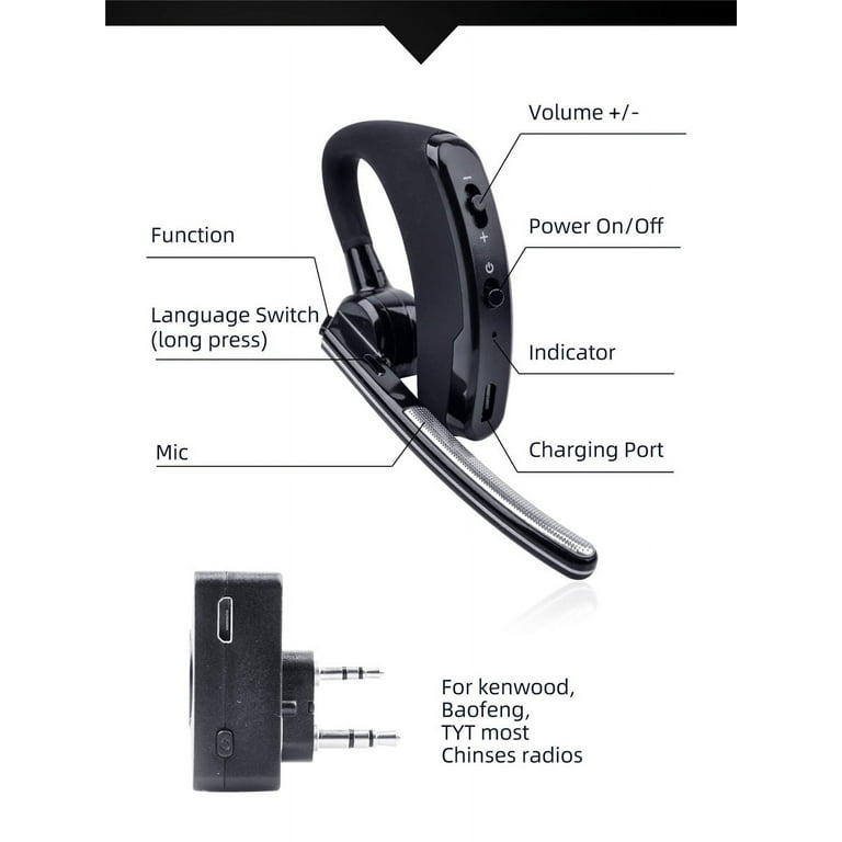 Headset PTT Wireless Bluetooth Earphone for Baofeng Walkie Talkie