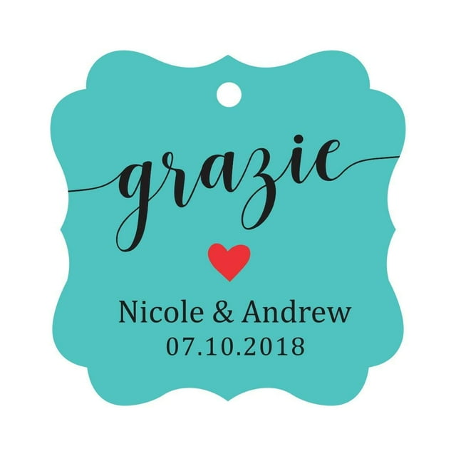 Darling Souvenir GRAZIE Thank You Wedding Favors Gift Paper Tag Custom Party Hang Tags-Turquoise-100 Tags