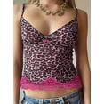 thumbnail image 5 of Yunliwuli Women Summer Crop Camisole Lace Patchwork Leopard Spaghetti Strap Tank Tops Sleeveless T-Shirt for Streetwear Clubwear, 5 of 8