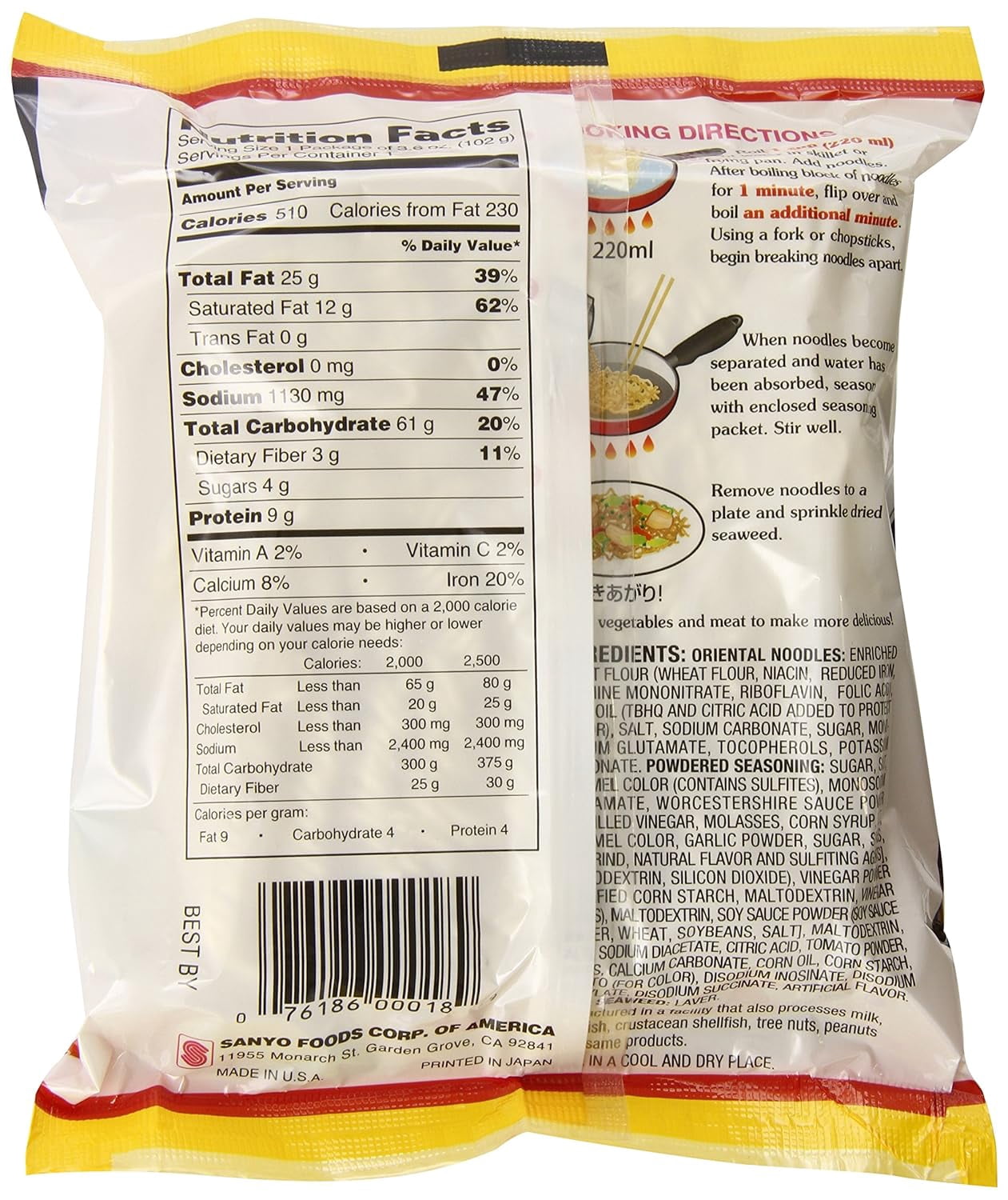 Sapporo Ichiban Chow Mein Japanese Style Noodles, 3.6 oz, Pack of 24