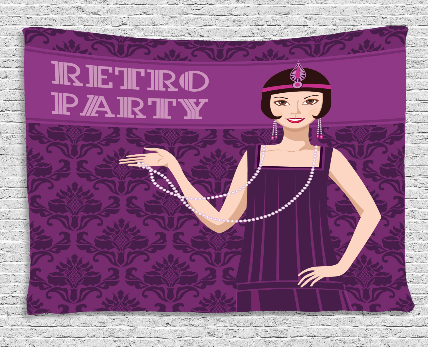 Pin Up Girl Tapestry 20s Style Short Hair Flapper Girl With