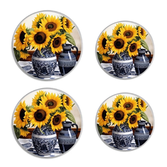 Round Stove Burner Covers 4 Pcs for Home Decor Cooktop Decorative ,Yellow Sunflower Black and White Lattice pattern, Metal Round Stove Burner Covers 8Inch And 10Inch