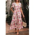thumbnail image 6 of Women's Red Floral Short Sleeve V Neck High Waist Maxi Dress - Elegant and Flattering - [ZhiHiMeRi] | (US 12-14)L, 6 of 12