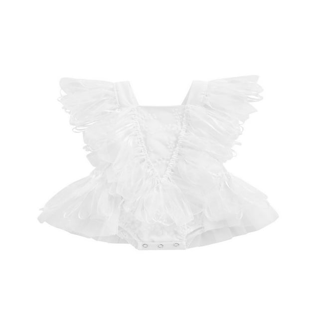Été Princesse Bébé Filles Robe Romper Volant Maille Dentelle Sans Manches Doux Combinaisons Vêtements