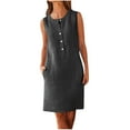 thumbnail image 3 of QATAINLAV Summer Dresses for Women 2025 Sleeveless Tank Dress Solid Casual Button Crewneck Mini Dresses with Pockets Vacation Clothes Black L Birthday Gifts, 3 of 5