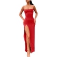 thumbnail image 2 of Ahuyic Womens Summer Casual Dress,Womens Plus Size Dress,Womens Suspender Piece Neck Slim Backless Slit Dress,Red,S, 2 of 4