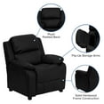 thumbnail image 4 of Flash Furniture Charlie Deluxe Padded Contemporary Black LeatherSoft Kids Recliner with Storage Arms, 4 of 14