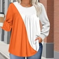 thumbnail image 5 of FRSASU Womens Crewneck Sweatshirt Plus Size Color Blocking Casual Loose Fitting Tops Long Sleeve T Shirt Orange XL(XL), 5 of 6
