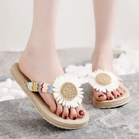 

Ovzne My Pillow Slippers House Slippers For Women Women Weave Beach Breathable Sandals Home Slipper Flowers Flip-Flops Flat Shoes Slippers For Women Indoor
