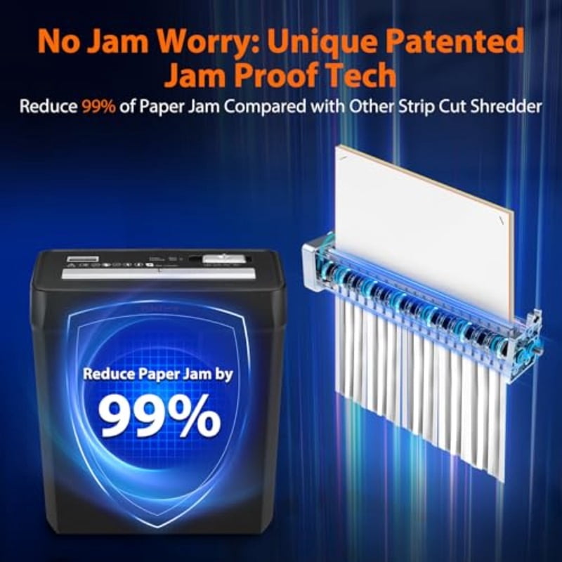 Manual Paper Shredder, 6-Sheet Strip-Cut & Card Shredder, Jam-Proof Technology, 2.65Gal Bin, Portable Document Shredder for Home Office, No Batteries Needed, Compact & Secure Paper Destruction