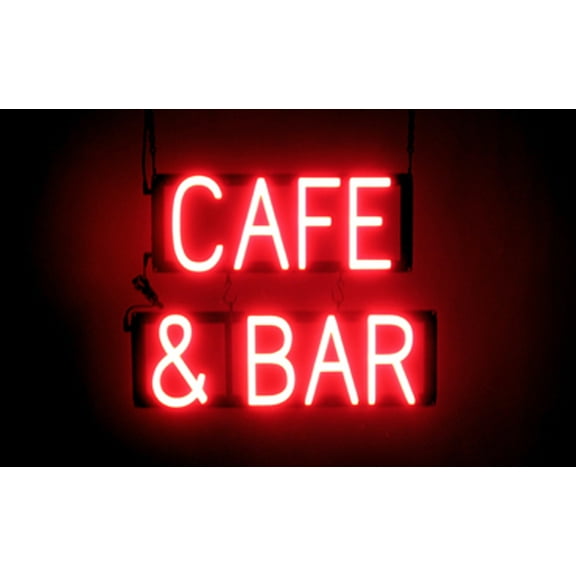 SpellBrite CAFE & BAR LED Sign for Business. 19.6" x 15.0" Red CAFE & BAR Sign Has Neon Sign Look With Energy Efficient LED Light Source. Visible from 500 Feet, 8 Animation Settings.