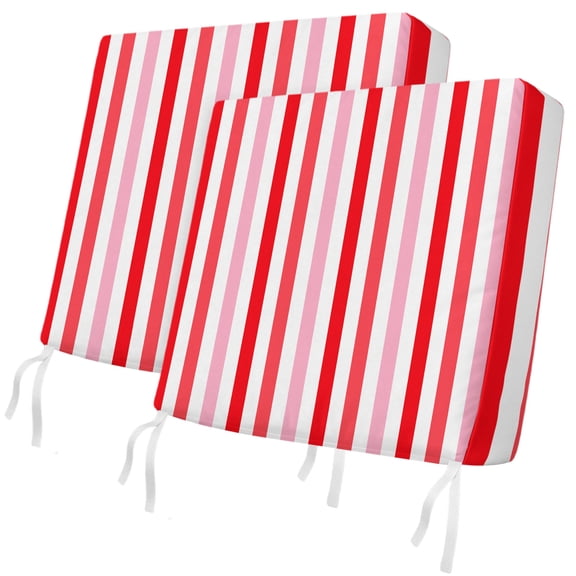 Outdoor Patio Cushion Covers 2 Pack Pink Red Stripes Chair Pads Slipcovers with Ties & Zipper Waterproof Seat Cover Set Lines Striped Seat Cushion Covers for Outdoor Couch Sofa 24x24 Inch