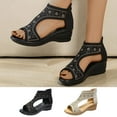 thumbnail image 6 of CQONEPT Wedges for Women Sandals Bohemia Open Toe Roman Low Heel Zipper Back Platform Summer Dress Women‘s Beach Sandals Size 5 Beige, 6 of 6