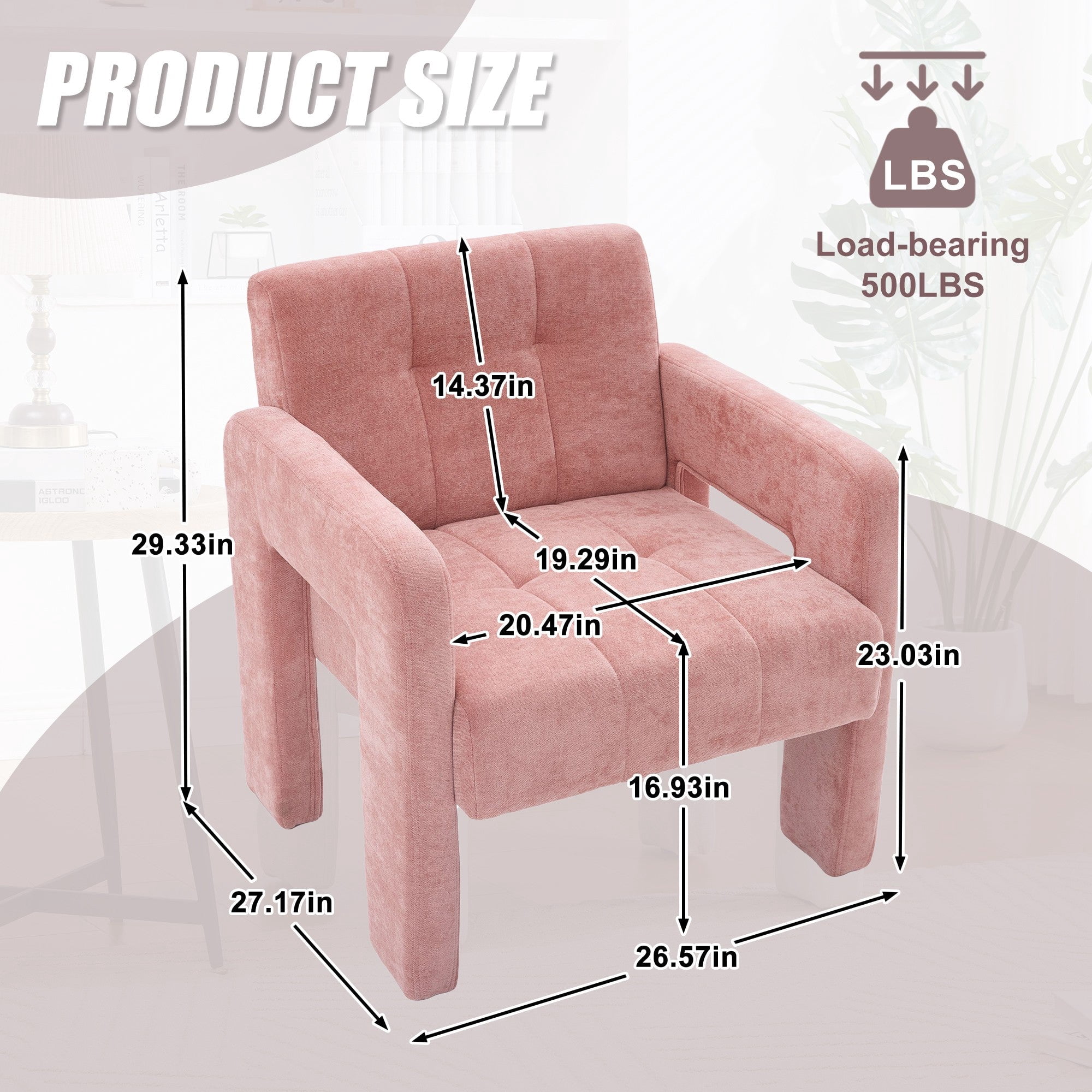 Sailvan Modern Minimalist Single Armchair,Soft Chenille Accent Chair for Living Room,Bedroom & Office,Comfy Nordic Reading Chair Pink
