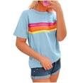 thumbnail image 3 of ITSAME T-Shirts for Womens, Colorful Stripe Crew Neck Short Sleeve Summer Causal Fashion Tops Light Blue M, 3 of 5
