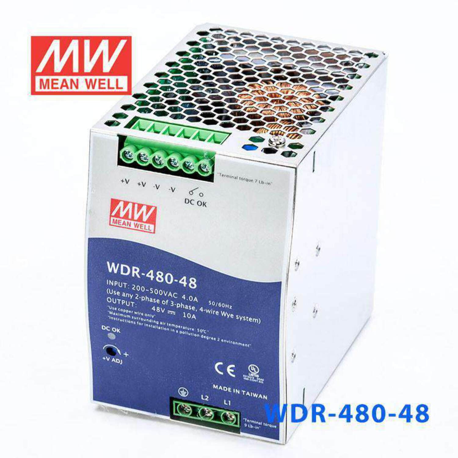 Mean Well WDR-480-48 Single Output Industrial Power Supply 480W 48V - DIN Rail