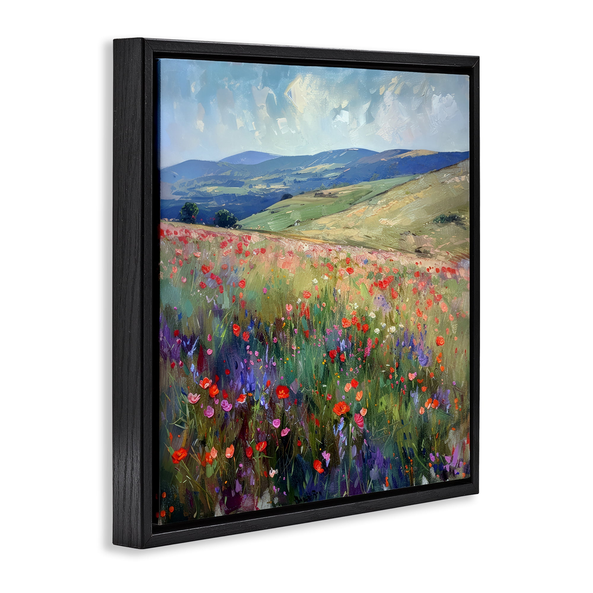 Stupell Industries Rolling Meadow Flowers Landscape & Nature Painting Black Floater Framed Canvas Art Print Wall Art, 18 x 18