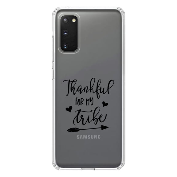 DistinctInk Clear Shockproof Hybrid Case for Galaxy S20 PLUS / 5G (6.7" Screen) - TPU Bumper Acrylic Back Tempered Glass Screen Protector - Thankful for My Tribe