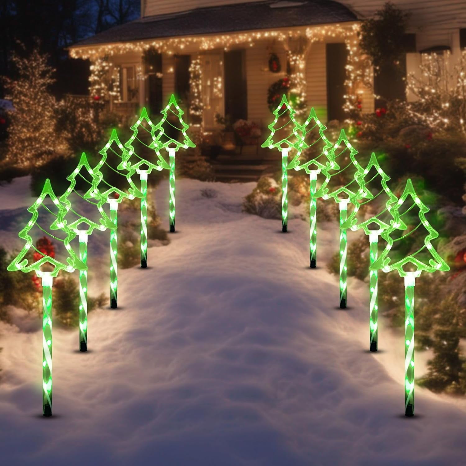 Christmas Solar Pathway Lights Outdoor Decorations, 8 Modes Xmas Tree Candy Lights Waterproof Led Garden Stake Light for Walkway Yard Lawn Porch Holiday Decor 5-Pack