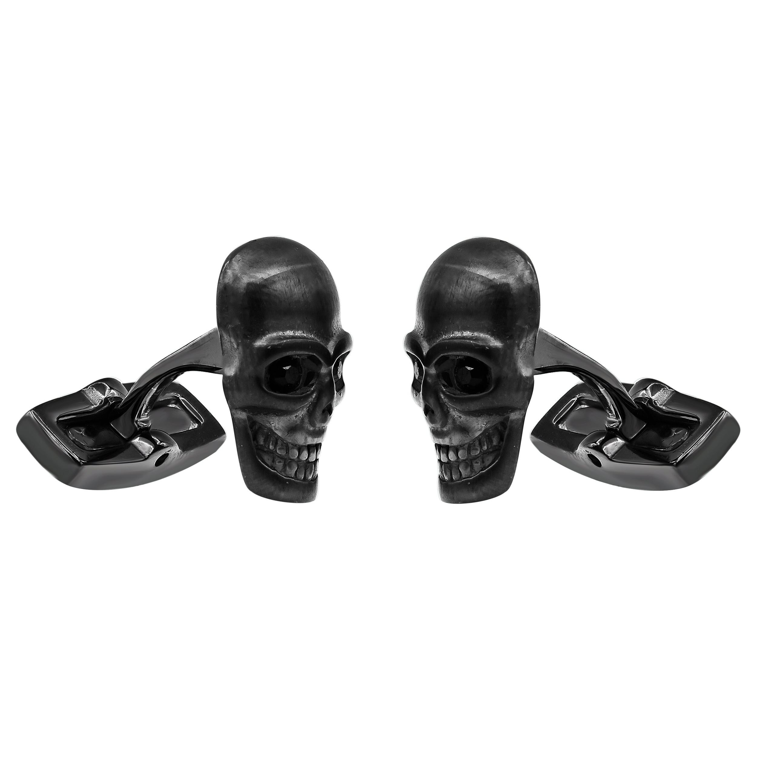 Arista Black Cubic Zirconia Men's Skull Cuff Links in Gun Metal Plated Stainless Steel