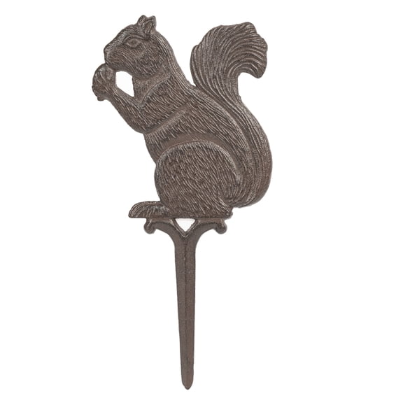 Sungmor Vintage Cast Iron Squirrel Garden Stake,14.6 Inch Tall Rustic Brown Decorative Stake,Rustic Outdoor Plant Decor for Flower Beds,Patio and Backyard