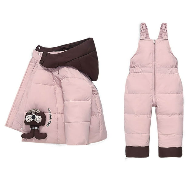 RXMEKW Insulated Down Jacket And Overalls Set For Toddlers Winter Ski Suit With Snap Crotch For Boys And Girls In Blue