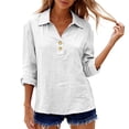 thumbnail image 4 of 3/4 Sleeve Linen Tops for Women 2026 Plus Size Casual Button V Neck Collard Tunic Summer Spring Boho Blouses Outfits White S, 4 of 9