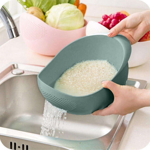 Rice Sieve Plastic Colander Kitchen Drain Basket with Handles Rice Bowl Strainer Strainer Basket Sink Drain Kitchen Tools (Blue)
