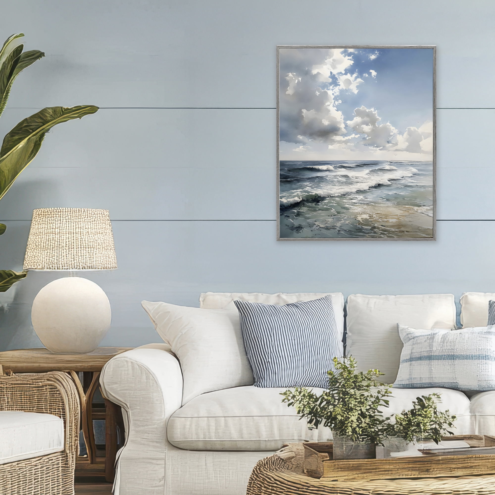 Stupell Industries Soft Waves & Clouds Gray Framed Giclee Art, design by Franklyn Gregory