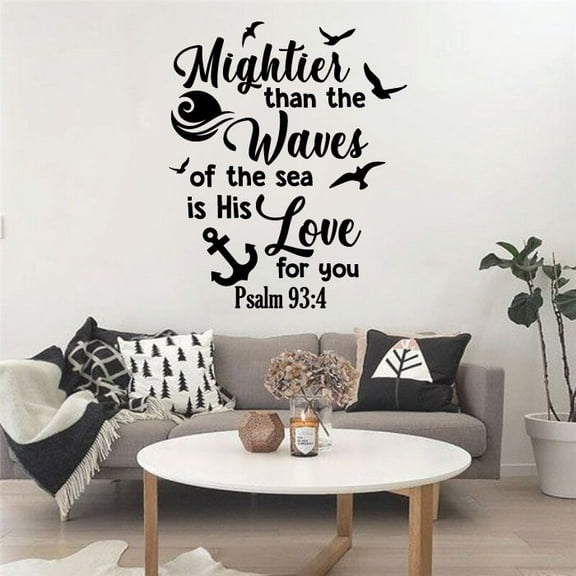Bible Verse Mightier Than The Waves Of The Sea Is HIs Love For You - Psalm 93:4 Positive Life Motivation Vinyl WallArt Wall Decal Wall Sticker Home Wall Bedroom LivingRoom Decoration Size (18x20 inch)