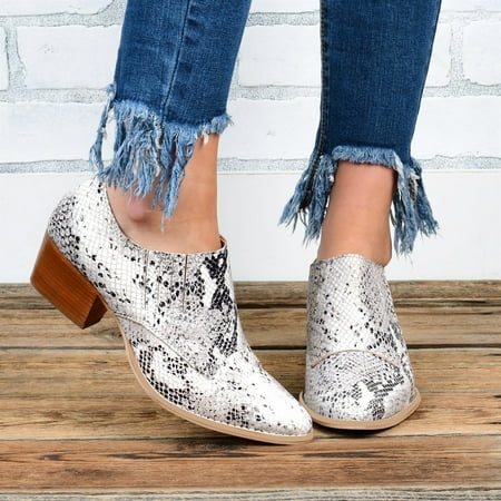 

ERTUTUYI Women Non Slip Solid Color Square Heels Slip On Round Toe Short Booties Shoes White 40