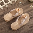 thumbnail image 6 of IEMIEMIEM Women's Cute Sandals 3D Floral Applique Woven Fabric Platform Wedge Flip Flops Thick Cushion Thong Sandals For Summer Beach Vacation Wear Yellow 8.5 Wide, 6 of 7