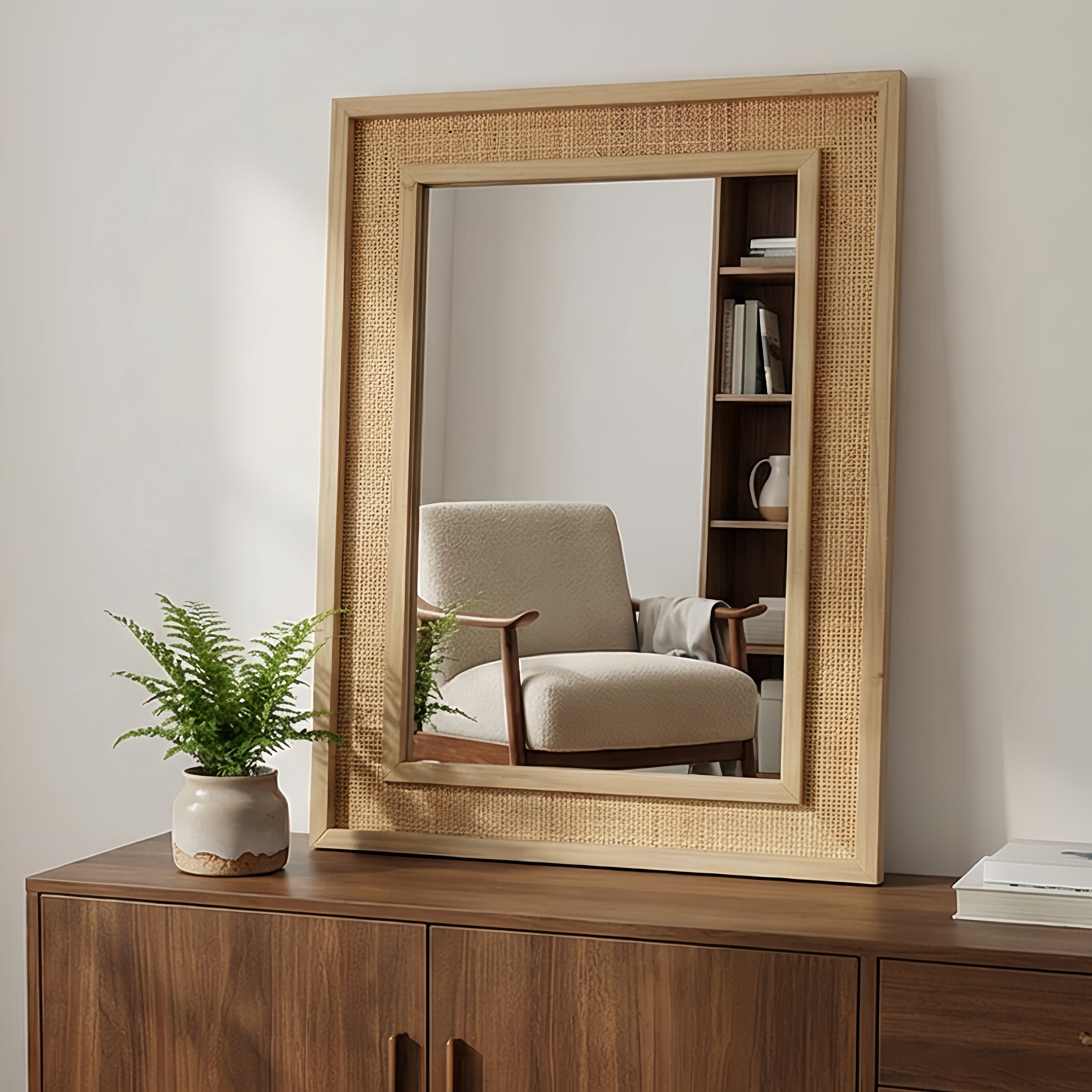 Leumius 36"x 24"Rectangular Bathroom Mirror Wall Mirror Wooden Frame Decorative Mirror for Farmhouse,Bathroom,Home Decor,Natural