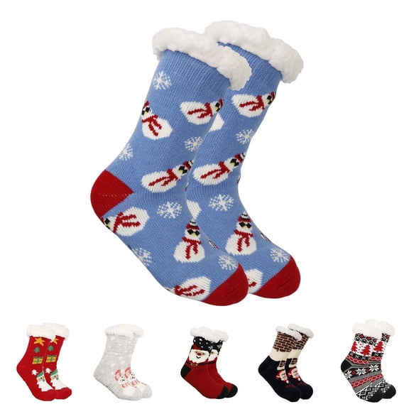 Helii Womens Mens Christmas Socks Thick Warm Fleece Lined Socks Cozy Holiday Socks with Snowman Santa Print Socks Non Slip Home Socks for Winter Socks