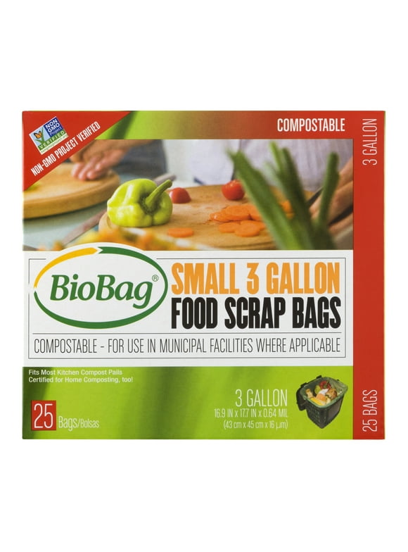 BioBag Compostable Food Scrap Bags, 3 Gallon, 25 Count