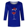 thumbnail image 4 of Scyoekwg Womens Christmas 3/4 Sleeve Tops Christmas Wine Glasses Printed Tunic Shirts Dressy Casual Round Neck Three-Quarter Sleeve Tops Blouses (#A01=Dark Blue,M), 4 of 5