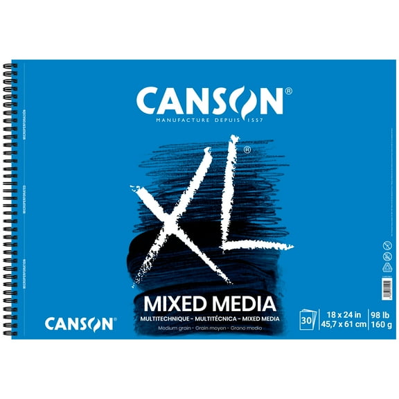 Canson XL Series Mixed Media Pad, Side Wire, 18x24 inches, 30 Sheets – Heavyweight Art Paper for Watercolor, Gouache, Marker, Painting, Drawing, Sketching