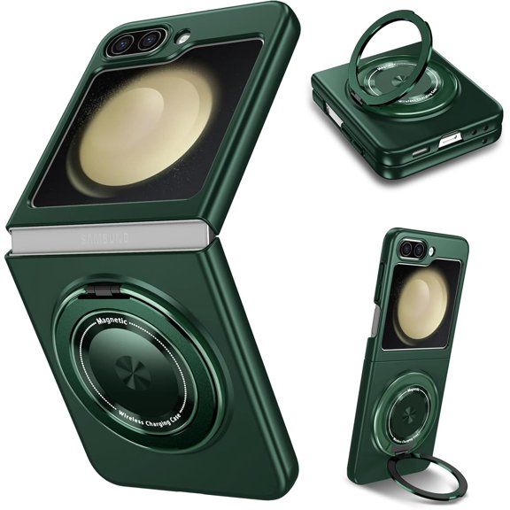 Tianle Magnetic Mobile Phone Case Compatible with Samsung Galaxy Z Flip 5 5G,Rotating Folding Stand Shockproof Phone Case for Samsung Galaxy Z Flip 5 (Green)