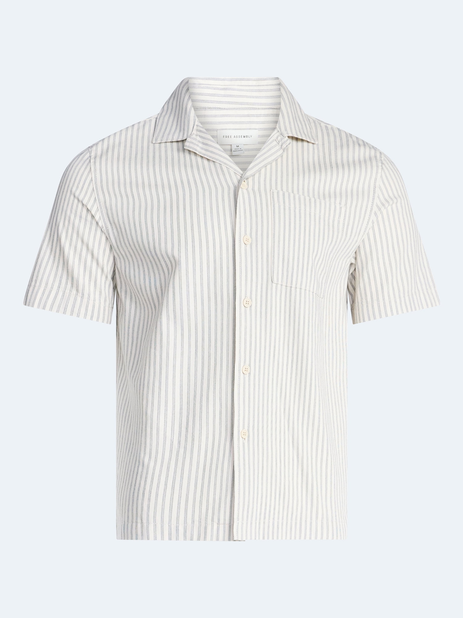 Free Assembly Men's Cotton Workwear Camp Shirt with Short Sleeves, Sizes S-3XL